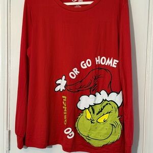 Red Grinch Long Sleeve Shirt Pajama Top Size L